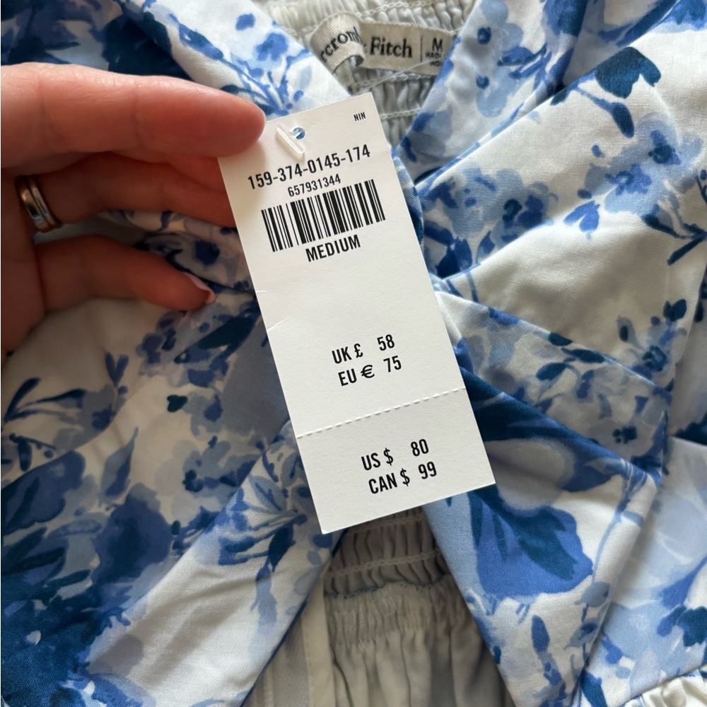 Abercrombie & Fitch Blue and White Tie Front Puff Sleeve Mini Dress - Picture 2 of 5